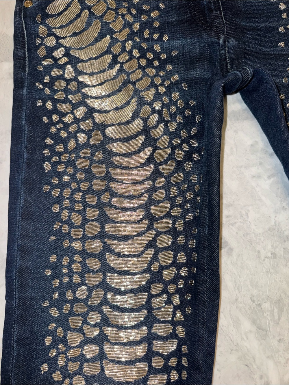 Roberto Cavalli Vintage Gold Beaded Snake Print Jeans - Picture 9 of 11